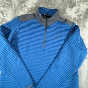 Under Armour ColdGear 1/4 Zip Pullover Blue Gray Textured Size LG